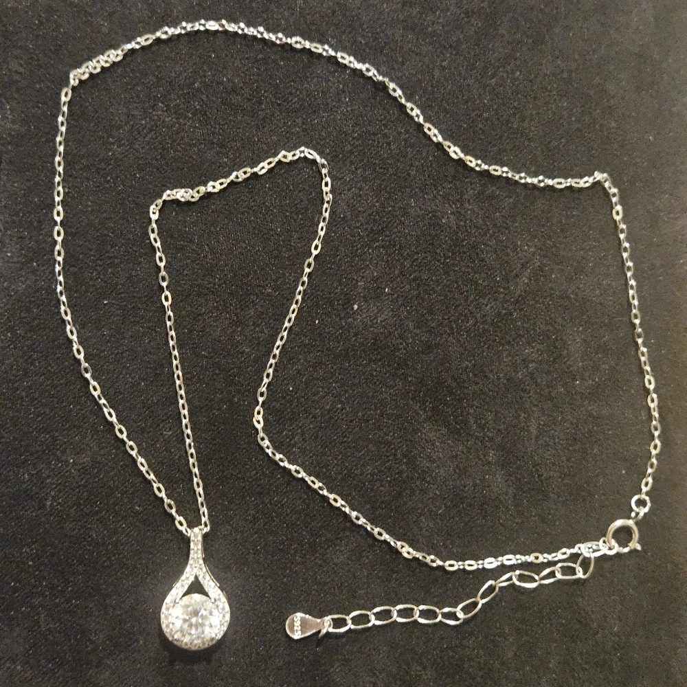 Moissanite Teardrop Halo Pendant Silver Chain Necklace